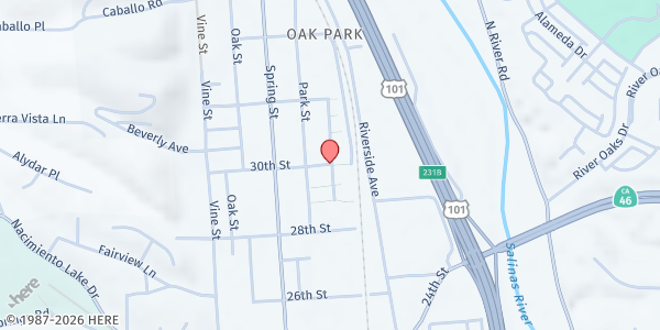 Map showing Oak Park (Paso Robles Housing Authority) at 30th and Pine, Paso Robles, CA