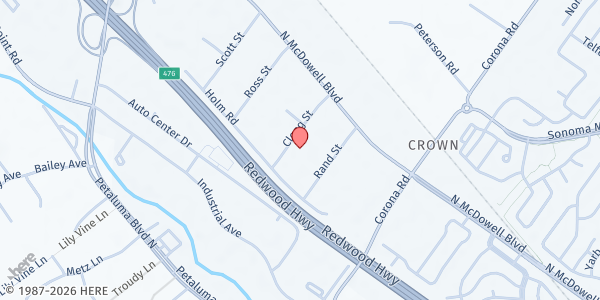 Map showing New Life Christian Fellowship at 1310 Clegg St, Petaluma, CA