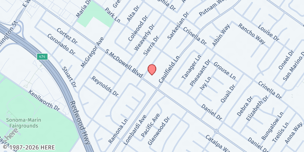 Map showing Salvation Army Petaluma at 721 S McDowell Blvd, Petaluma, CA