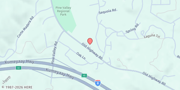 Map showing Salvation Army Back Country at Pine Valley at 28940 Old Highway 80, Pine Valley, CA