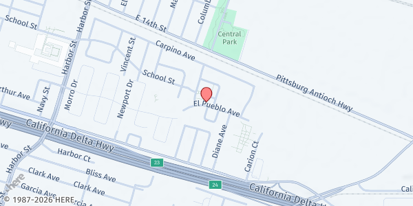Map showing El Pueblo Housing Development at 875 El Pueblo Ave, Pittsburg, CA