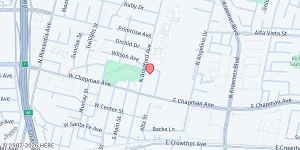 Map showing Placentia Senior Center at 143 S Bradford Avenue, Placentia, CA