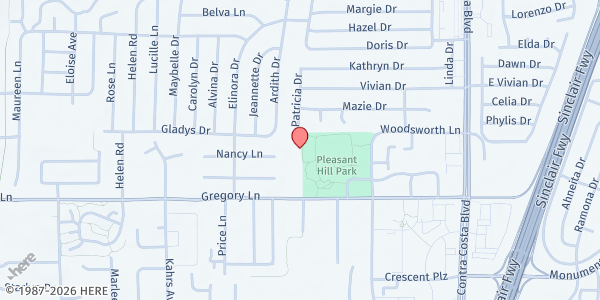 Map showing Pleasant Hill Senior Center at 233 Gregory Lane, Pleasant Hill, CA