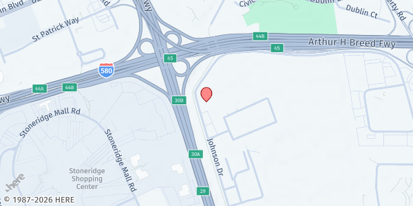 Map showing Valley Bible Church Food Pantry at 7106 Johnson Dr, Pleasanton, CA