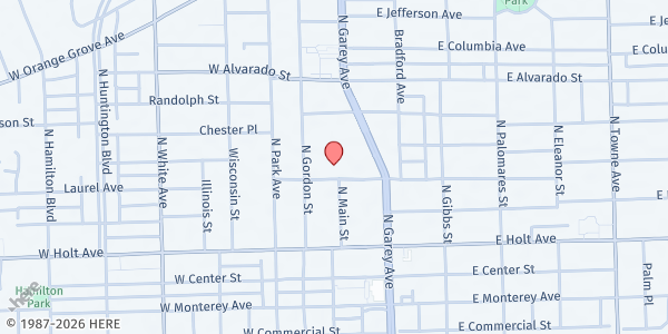 Map showing Inland Valley Hope Partners - Beta Program Center at 209 W. Pearl Street, Pomona, CA