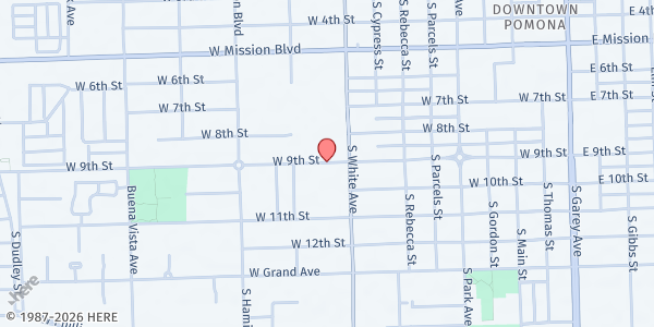 Map showing Mt. Sinai Church of God in Christ at 936 W. Ninth Street, Pomona, CA