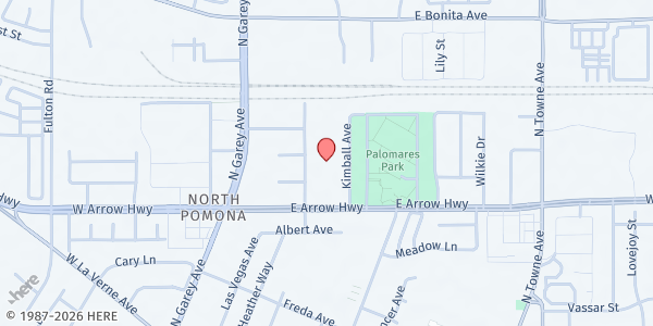 Map showing Sowing Seeds for Life - Pomona Distribution Site at 305 E. Arrow Hwy., Pomona, CA