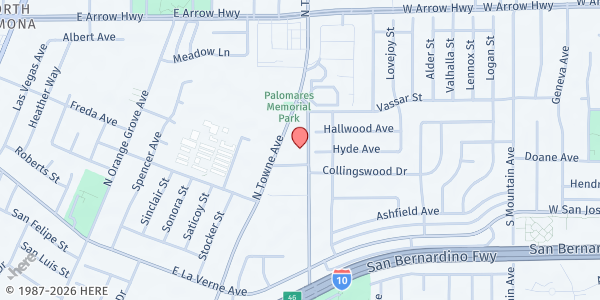 Map showing The CUSH Foundation at Antioch Missionary Baptist Church at 2343 N. San Antonio Avenue, Pomona, CA
