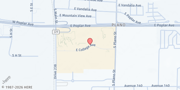 Map showing Porterville College at 100 E. College Ave., Porterville, CA