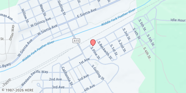 Map showing Holy Family Church Food Pantry at 108 Taylor Ave, Portola, CA