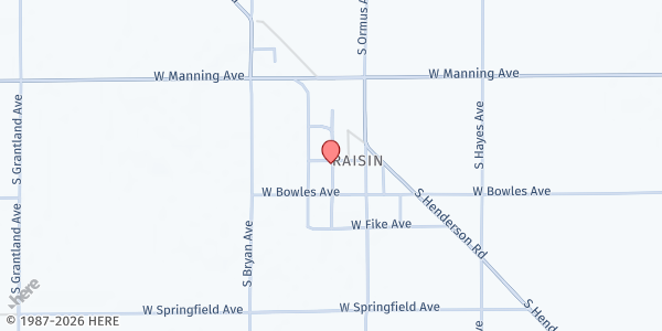 Map showing Iglesia de la Comunidad - USDA at 9191 Oleander Ave., Raisin City, CA