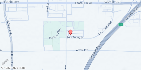 Map showing The Neighborhood Vineyard Church at 11966 Jack Benny Dr Suite 108, Rancho Cucamonga, CA