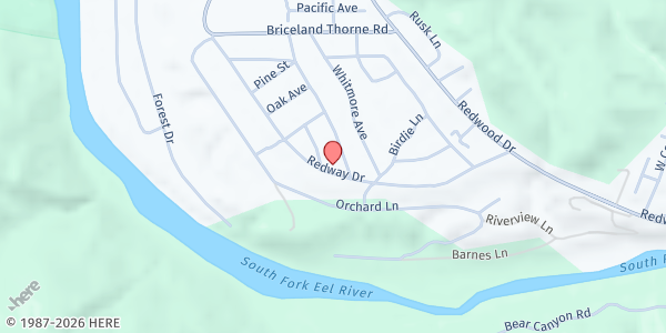 Map showing Redway Baptist Church at 553 Redway Dr, Redway, CA