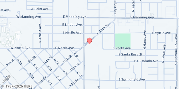 Map showing Full Gospel Tabernacle - USDA Distribution Site at 519 E 11th St, Reedley, CA