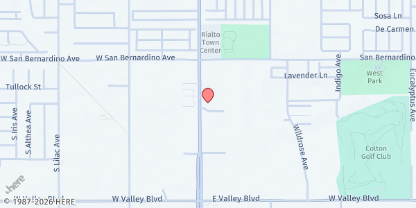 Map showing Grace Vargas Senior Center at 1411 S Riverside Ave, Rialto, CA