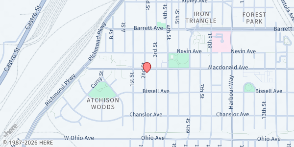 Map showing Bay Area Rescue Mission at 200 Macdonald Ave., Richmond, CA