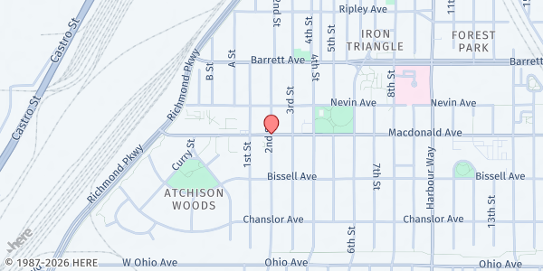 Map showing Bay Area Rescue Mission at 123 Macdonald Ave, Richmond, CA