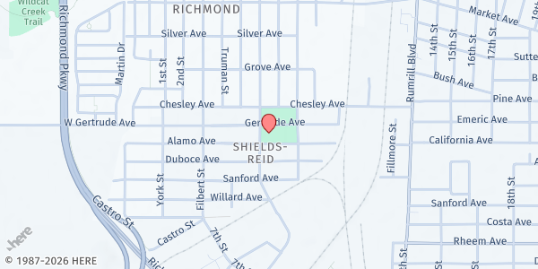 Map showing CWC Hope for the Homeless - Food Distribution Center at 1410 Kelsey St, Richmond, CA