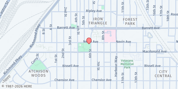 Map showing Nevin Community Center at 598 Nevin Ave, Richmond, CA