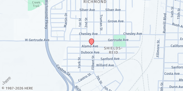 Map showing North Richmond Missionary Baptist Church Pantry at 1427 Fred Jackson Way, Richmond, CA