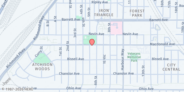 Map showing Word Impact Ministries Food Pantry at 510 Macdonald Ave., Richmond, CA