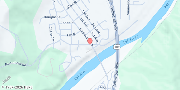 Map showing Rio Dell Community Resource Center at 406 Wildwood Ave, Rio Dell, CA