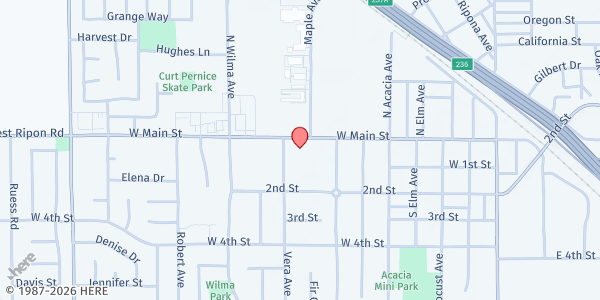 Map showing Ripon Interfaith Ministries at 816 West Main Street, Ripon, CA