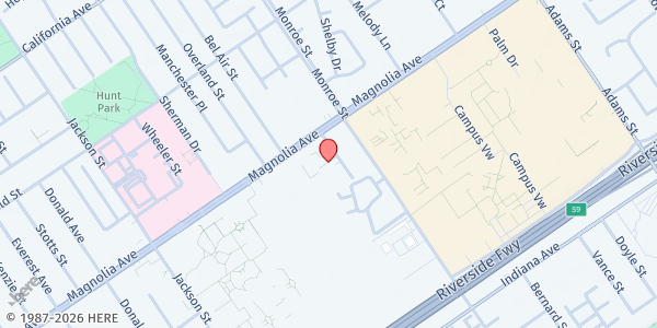 Map showing Arlington SDA Church at 8778 Magnolia Avenue, Riverside, CA