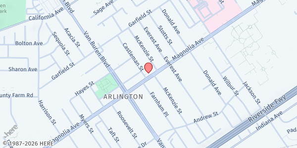 Map showing Arlington United Methodist Church-CANTA at 9395 Magnolia Avenue, Riverside, CA