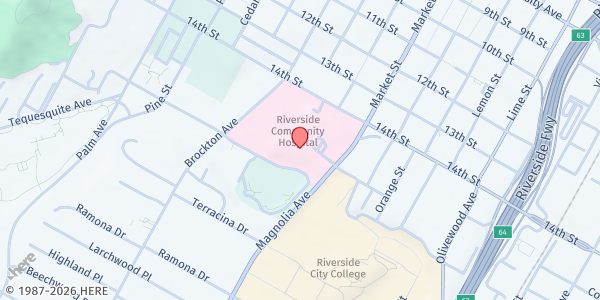 Map showing Calvary Presbyterian Church at 4495 Magnolia Avenue, Riverside, CA