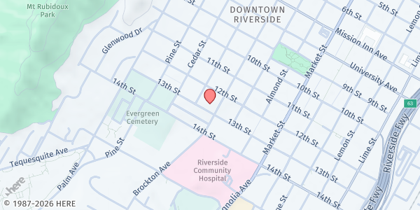 Map showing MFI Recovery Center- A Women's Place at 4295 Brockton Ave, Riverside, CA