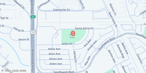 Map showing Alicia Park at 299 Santa Alicia Drive, Rohnert Park, CA