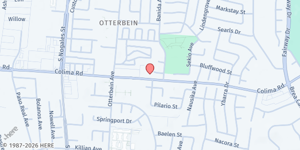 Map showing Rowland Heights Community Christian Church at 19309 Colima Road, Rowland Heights, CA