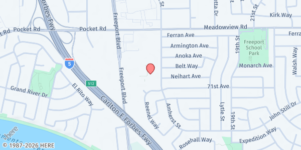Map showing Antioch Progressive Church at 7650 Amherst Street, Sacramento, CA