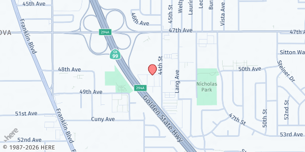 Map showing Daughters of Zion Enterpryz - New Season Church Distribution Site at 6524 44th Street STE. 208, Sacramento, CA