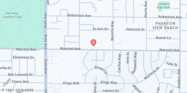 Map showing Hope Cooperative (TLCS) - Clubhouse at 3737 Marconi Ave, Sacramento, CA