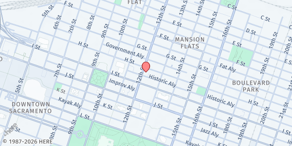 Map showing Housing California / California Homeless And Housing Coalition - Food Distribution Center at 801 12th St, Sacramento, CA