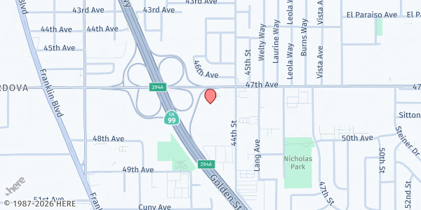 Map showing Lutheran Social Services - Food Distribution Center at 4390 47th Ave, Sacramento, CA