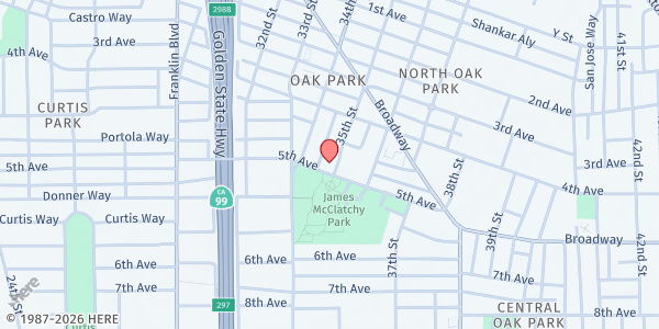 Map showing Lutheran Social Services Of Northern California - Food Distribution Center at 2980 35th St, Sacramento, CA