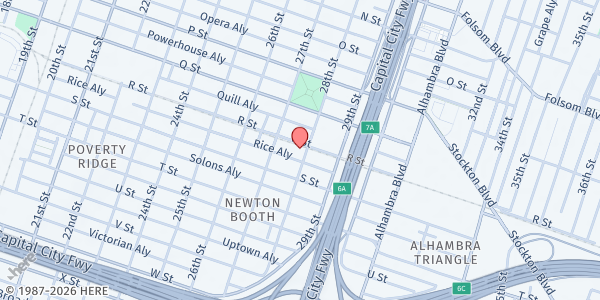 Map showing River City Food Bank - Midtown at 1800 28th Street, Sacramento, CA