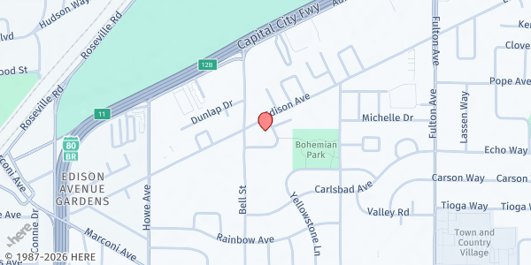 Map showing River City Food Bank - The Center at St Matt's at 2300 Edison Avenue, Sacramento, CA