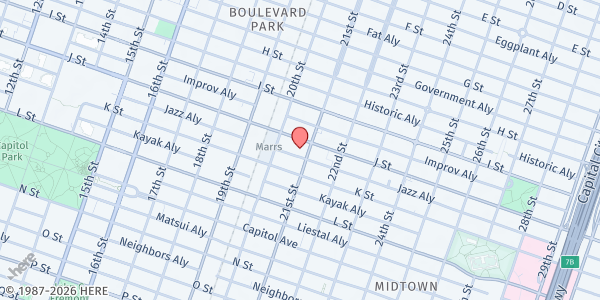 Map showing Sacramento Native American Health Center - Produce for All - Food Distribution Center at 2020 J St, Sacramento, CA