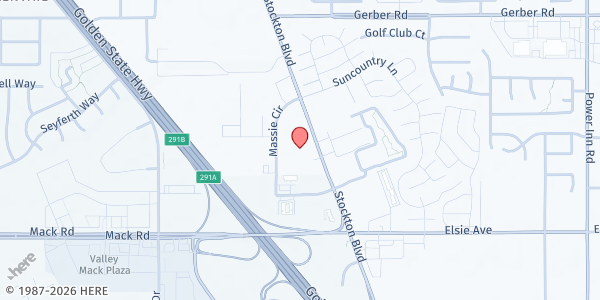 Map showing South Sacramento Christian Center at 7710 Stockton Blvd, Sacramento, CA