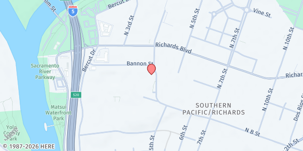 Map showing Union Gospel Mission at 400 Bannon Street, Sacramento, CA