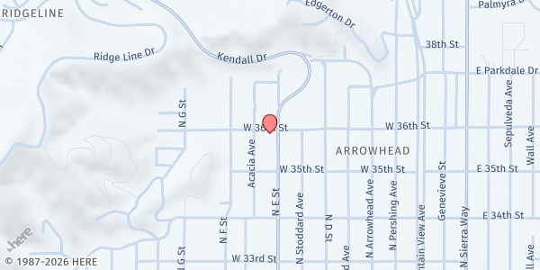 Map showing ASA Charter School at 3512 N E St, San Bernardino, CA