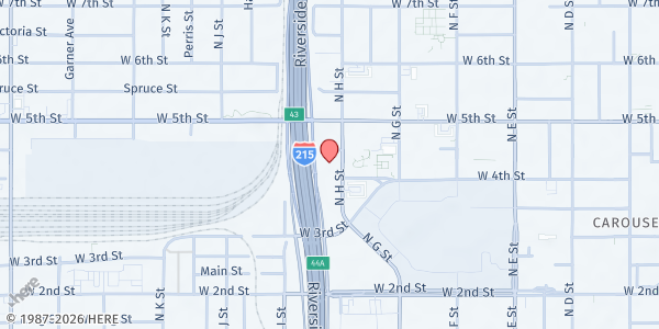 Map showing Blood of Jesus Prayer and Deliverance Ministry at 416 North H Street, San Bernardino, CA