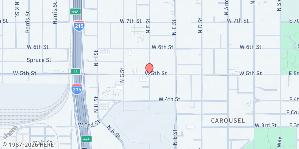 Map showing Fifth Street Senior Center at 600 W 5th St, San Bernardino, CA