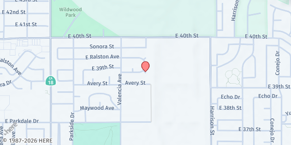 Map showing Grace Baptist Church at 1333 E 39th St, San Bernardino, CA