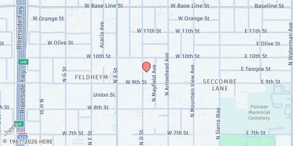 Map showing Inland Valley Recovery Services at 939 N. D Street, San Bernardino, CA