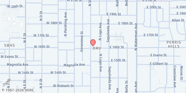 Map showing Loren l. Marner Compassionate Ministry at 1605 N Sierra Way, San Bernardino, CA
